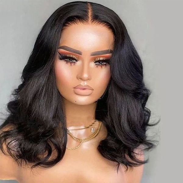 Elegant Loose Wave 4¡Á4 Closure Lace Glueless Mid Part Short Wig 100% Human Hair