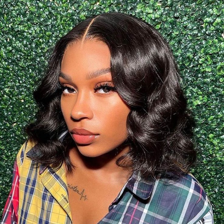 Elegant Loose Wave 4¡Á4 Closure Lace Glueless Mid Part Short Wig 100% Human Hair