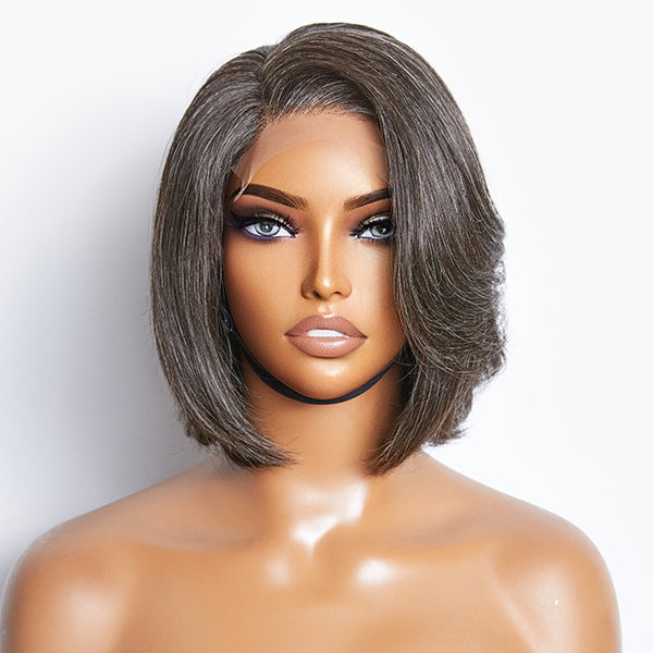 Salt & Pepper Side Part Bob Style Glueless 4x4 Closure Lace Wig