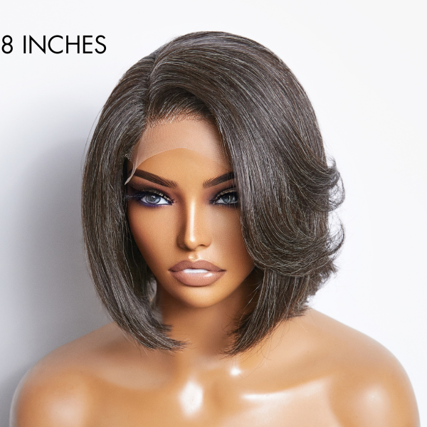 Salt & Pepper Side Part Bob Style Glueless 4x4 Closure Lace Wig