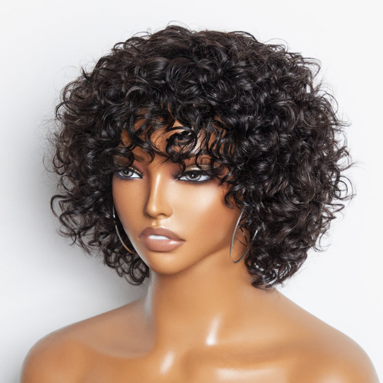 Beginner Friendly Trendy Water Wave Light Weight Glueless Short Cut Wig with Bangs