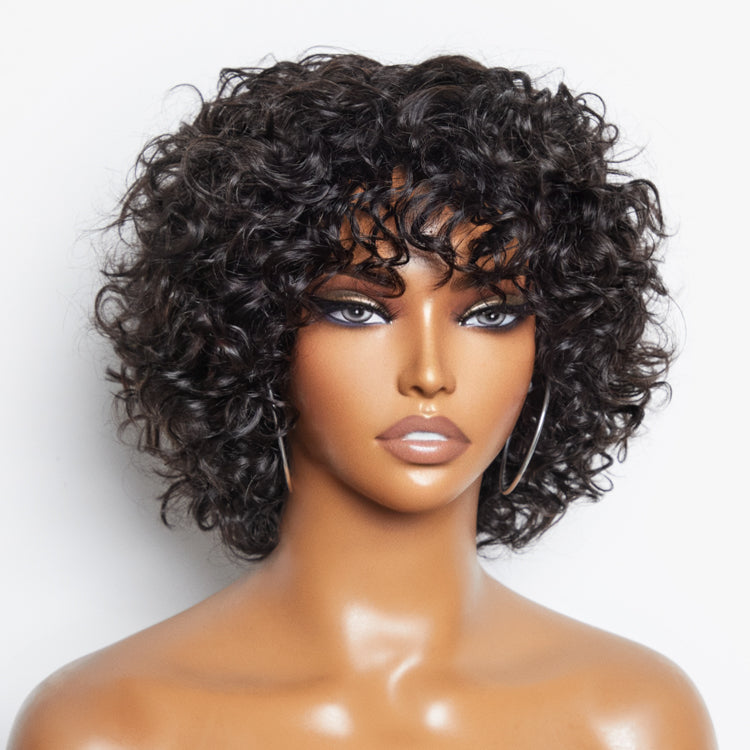 Beginner Friendly Trendy Water Wave Light Weight Glueless Short Cut Wig with Bangs