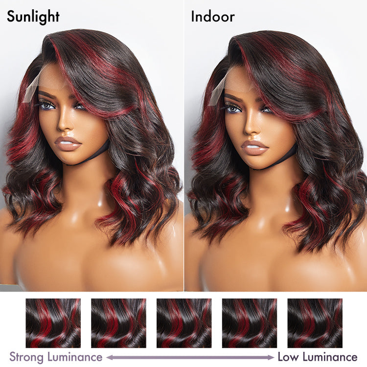 Red Highlight Bouncy Loose Wave Glueless 5x5 Closure HD Lace Wig