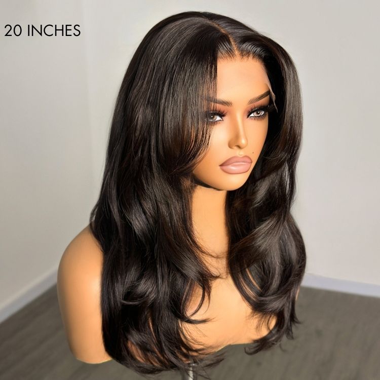 Blow Out Layered Cut C Part Glueless 5x5 Closure HD Lace Wig with Bangs