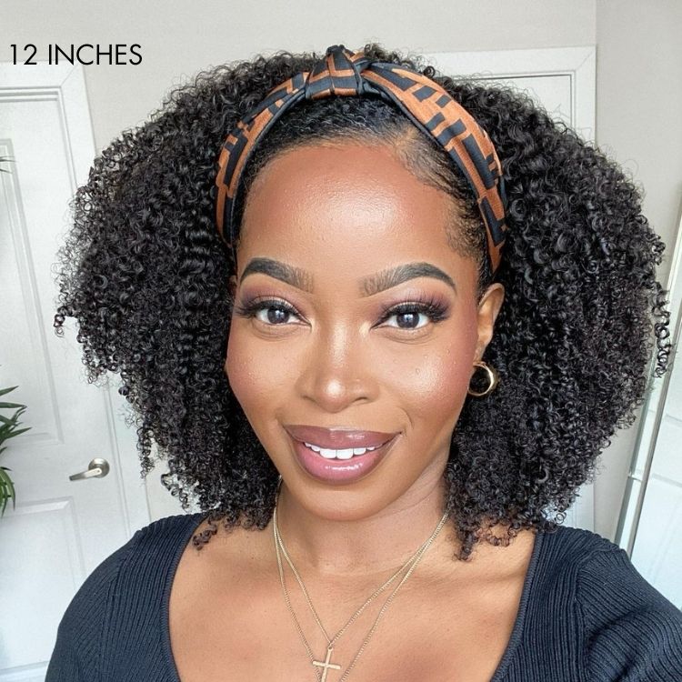 Newbie Only | Natural Black Jerry Curly No Lace Glueless Free Part Long Headband Wig (Get Free Trendy Headbands)