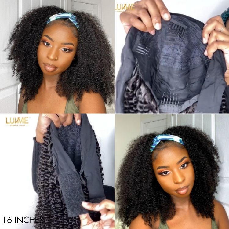 Newbie Only | Natural Black Jerry Curly No Lace Glueless Free Part Long Headband Wig (Get Free Trendy Headbands)