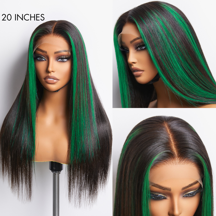 Green Highlight Silky Straight Glueless 5x5 Closure Lace Wig