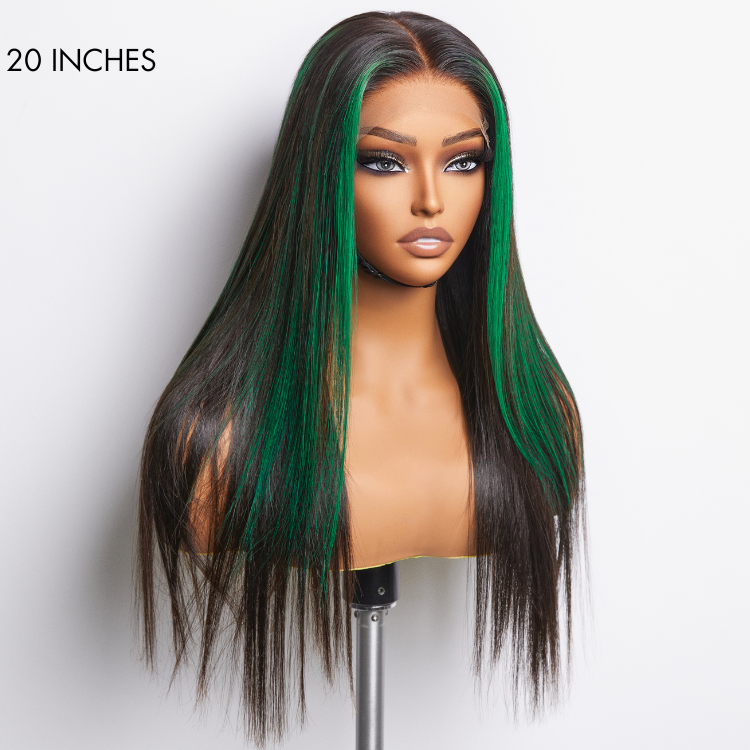 Green Highlight Silky Straight Glueless 5x5 Closure Lace Wig