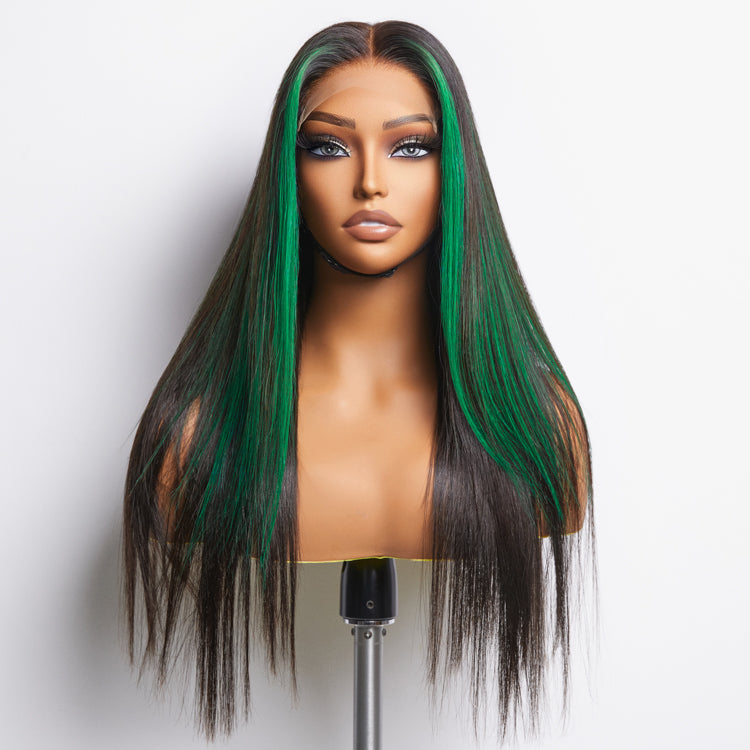 Green Highlight Silky Straight Glueless 5x5 Closure Lace Wig