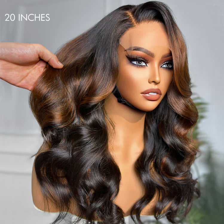 180% Density | Trendy Brown with Black Peekaboo Loose Wave Glueless 5x5 Closure Lace Wig