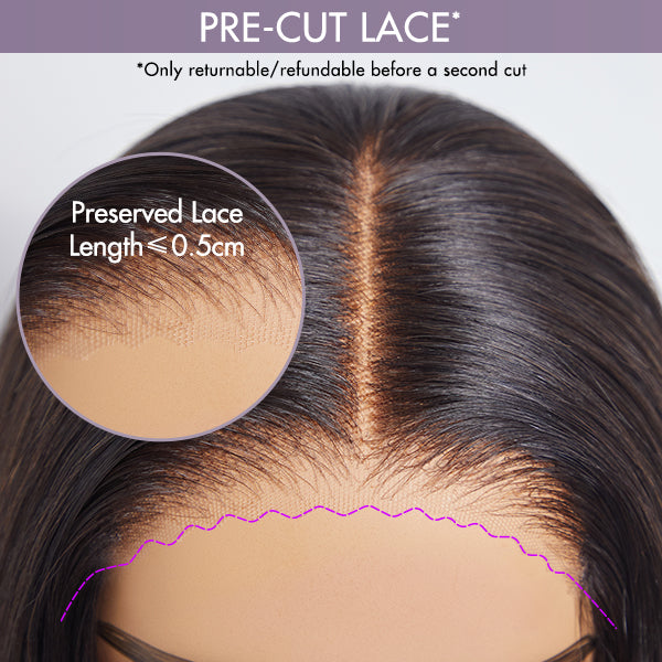 4C Edges | Natural Black Kinky Edges Kinky Straight 5x5 Closure Glueless Long Wig 100% Human Hair