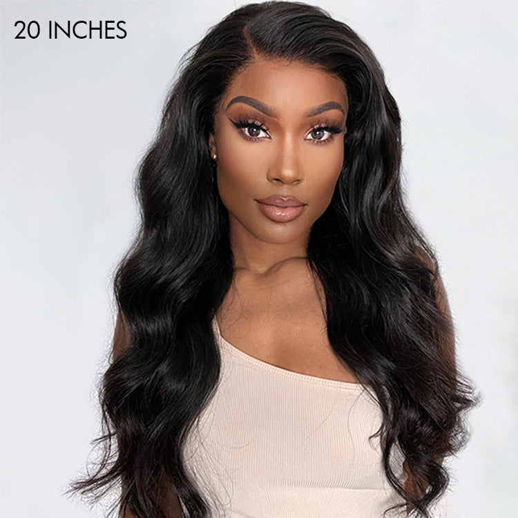 Newbie Only | Natural Black Body Wave 13x4 Frontal HD Lace Glueless Side Part Long Wig | Large & Small Cap Size