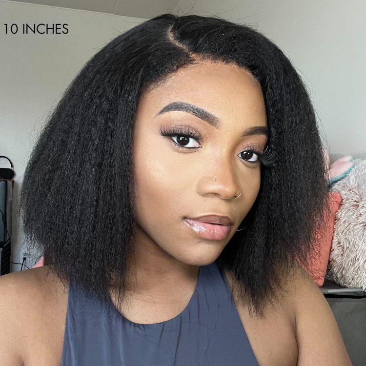 Natural Kinky Straight Glueless 5x5 Closure HD Lace Long Wig 100% Human Hair