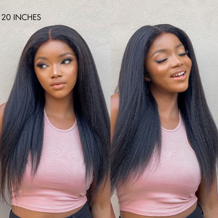 Natural Kinky Straight Glueless 5x5 Closure HD Lace Long Wig 100% Human Hair