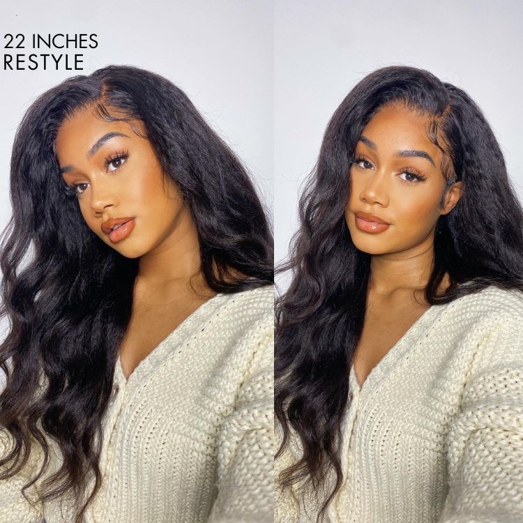 Natural Kinky Straight Glueless 5x5 Closure HD Lace Long Wig 100% Human Hair