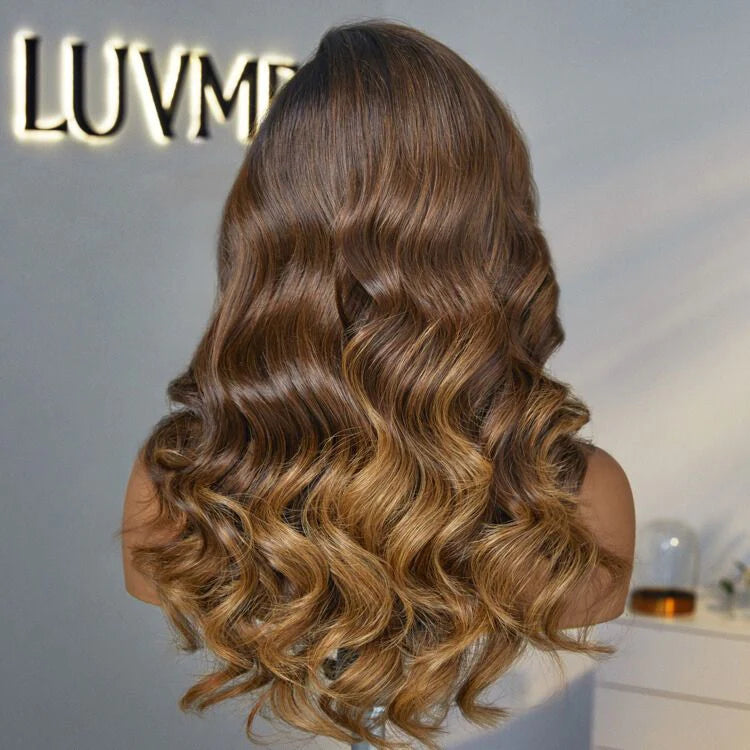 PartingMax Glueless Wig Ombre Brown Loose Body Wave 7x6 Closure HD Lace Pre Plucked & Bleached Ready to Go