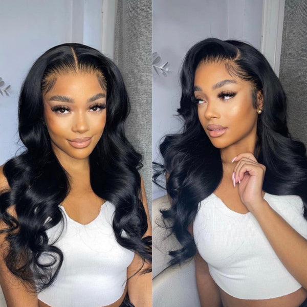 Newbie Only | Natural Black Body Wave 13x4 Frontal HD Lace Glueless Side Part Long Wig | Large & Small Cap Size