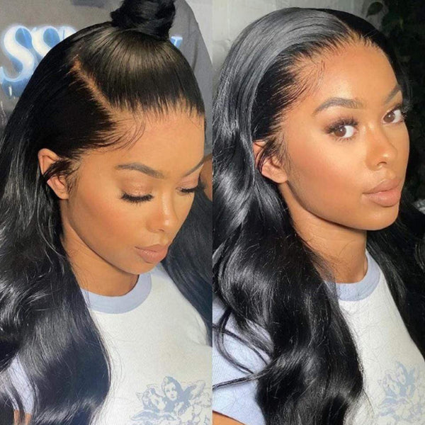 Newbie Only | Natural Black Body Wave 13x4 Frontal HD Lace Glueless Side Part Long Wig | Large & Small Cap Size