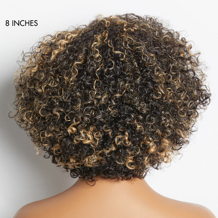 1 SEC INSTALL WIG | Honey Blonde Highlight / Natural Black Kinky Curly Glueless Minimalist HD Lace Classic Short Wig