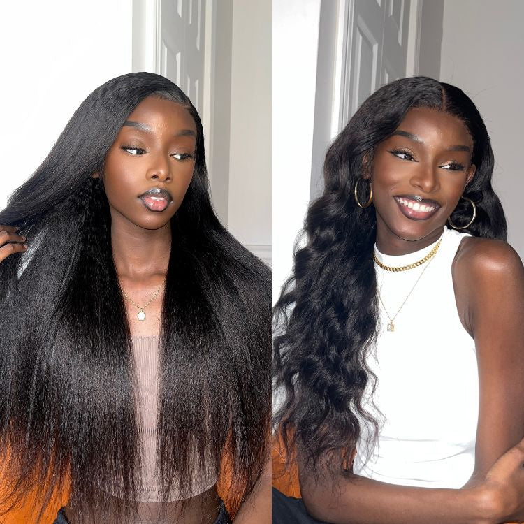 Natural Kinky Straight / Yaki Straight Glueless 5x5 Closure HD Lace Long Wig 100% Human Hair