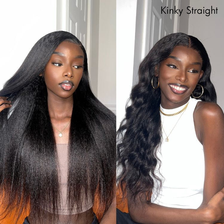 Natural Kinky Straight / Yaki Straight Glueless 5x5 Closure HD Lace Long Wig 100% Human Hair