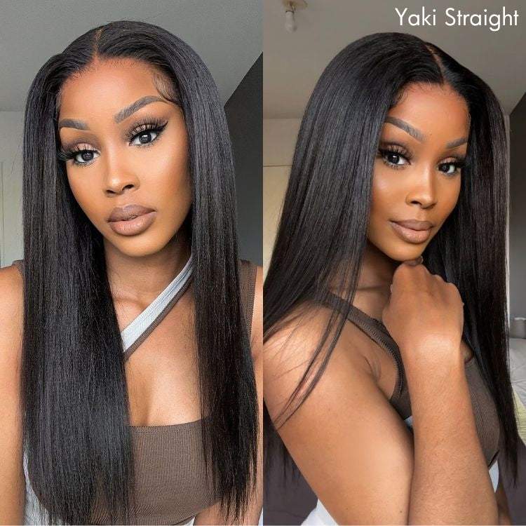 Natural Kinky Straight / Yaki Straight Glueless 5x5 Closure HD Lace Long Wig 100% Human Hair