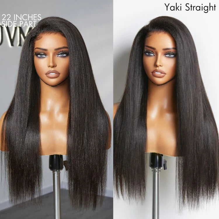 Natural Kinky Straight / Yaki Straight Glueless 5x5 Closure HD Lace Long Wig 100% Human Hair