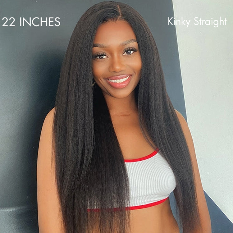 Natural Kinky Straight / Yaki Straight Glueless 5x5 Closure HD Lace Long Wig 100% Human Hair