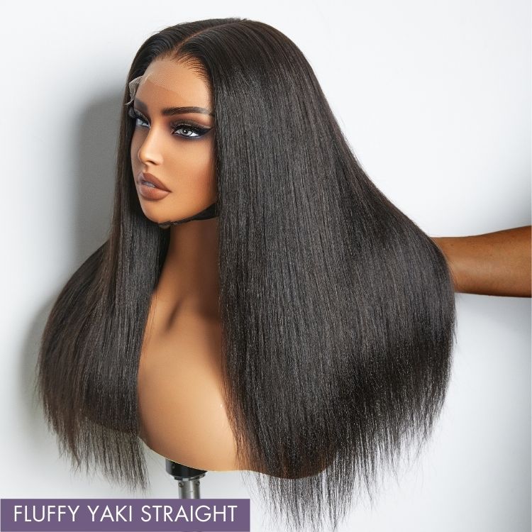 Natural Kinky Straight / Yaki Straight Glueless 5x5 Closure HD Lace Long Wig 100% Human Hair