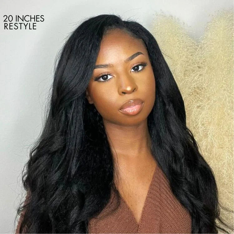 Natural Kinky Straight / Yaki Straight Glueless 5x5 Closure HD Lace Long Wig 100% Human Hair