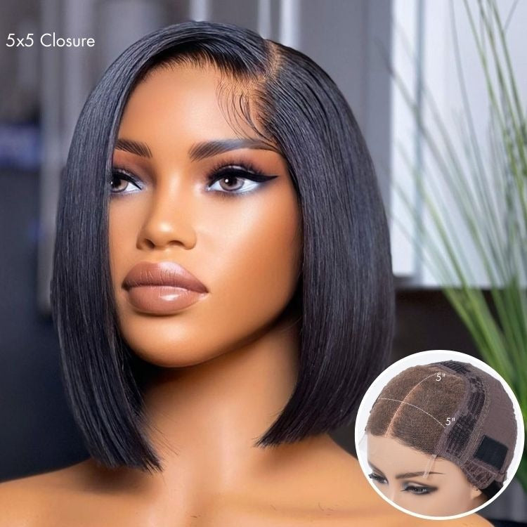 PreMax Wigs | Super Natural Hairline Silky Glueless 5x5 Closure HD Lace Short Bob Wig