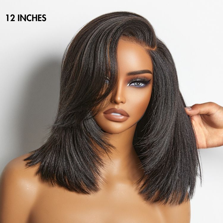 1 SEC INSTALL WIG | Natural & Realistic Yaki Straight Layered Cut Bob Glueless Minimalist HD Lace Wig for Beginners