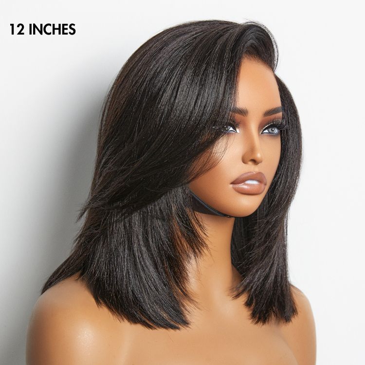 1 SEC INSTALL WIG | Natural & Realistic Yaki Straight Layered Cut Bob Glueless Minimalist HD Lace Wig for Beginners