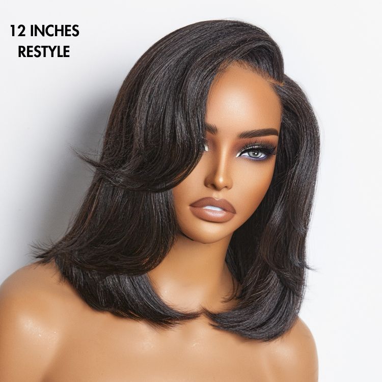 1 SEC INSTALL WIG | Natural & Realistic Yaki Straight Layered Cut Bob Glueless Minimalist HD Lace Wig for Beginners