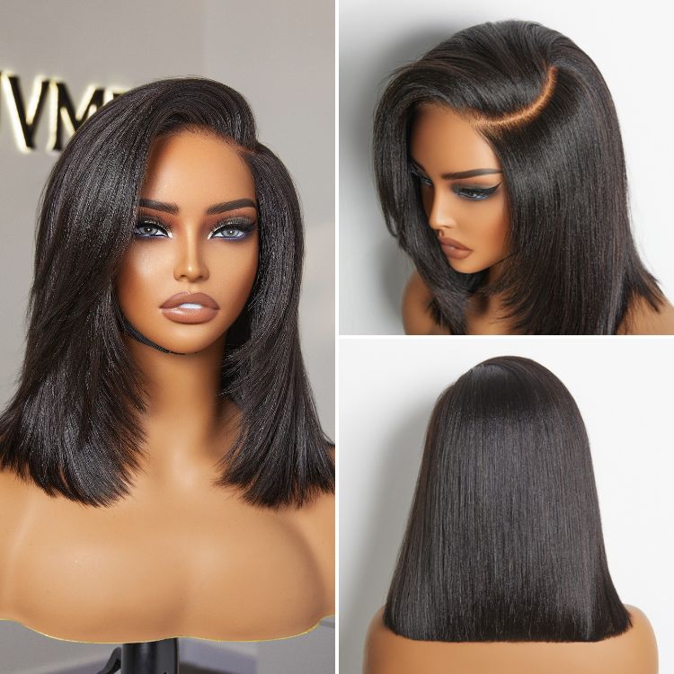 1 SEC INSTALL WIG | Natural & Realistic Yaki Straight Layered Cut Bob Glueless Minimalist HD Lace Wig for Beginners