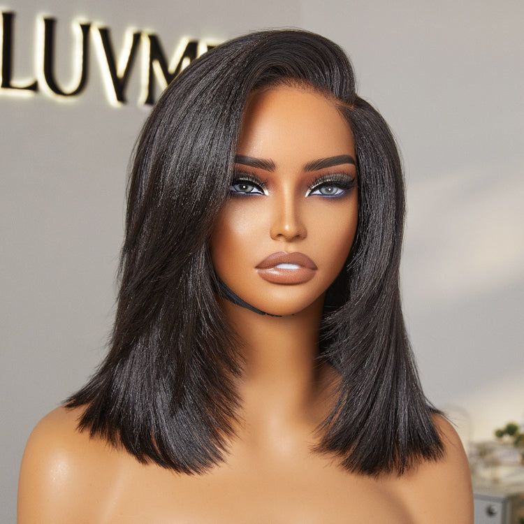 1 SEC INSTALL WIG | Natural & Realistic Yaki Straight Layered Cut Bob Glueless Minimalist HD Lace Wig for Beginners