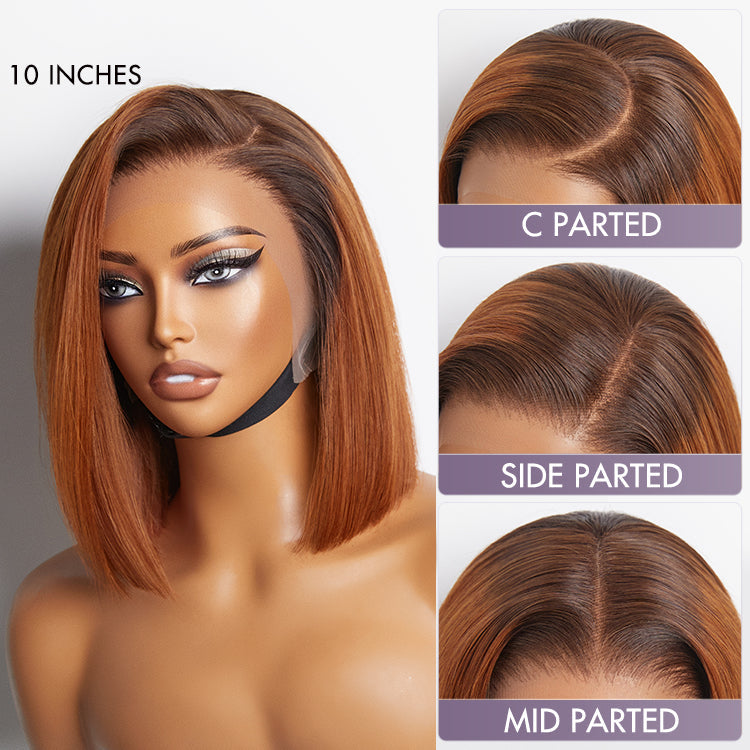 Newbie Only | Ginger Ombre Silky Blunt Cut Glueless 13x4 Lace Front Short Bob Wig 100% Human Hair