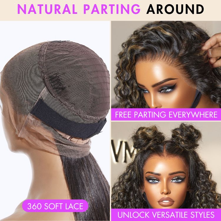 PreMax Wigs | 360 Lace Free Part Blonde Highlight Water Wave Natural Looking Wig