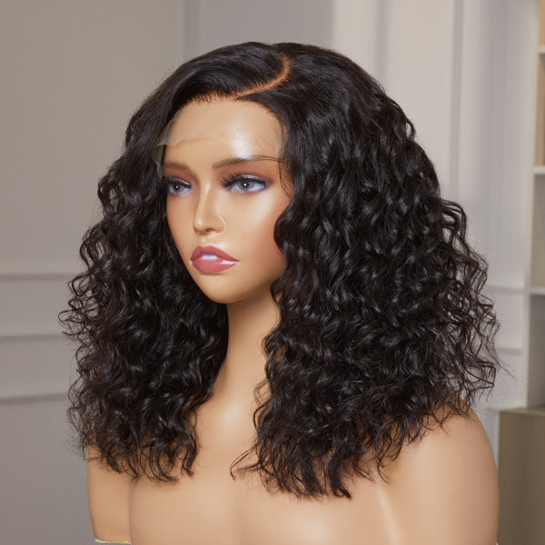 Elegant Shoulder Length Water Wave Minimalist HD Lace Glueless Wig 100% Human Hair