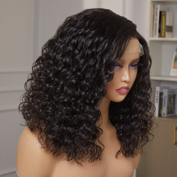 Elegant Shoulder Length Water Wave Minimalist HD Lace Glueless Wig 100% Human Hair