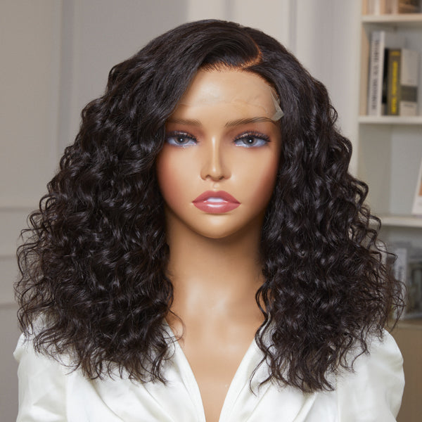Elegant Shoulder Length Water Wave Minimalist HD Lace Glueless Wig 100% Human Hair