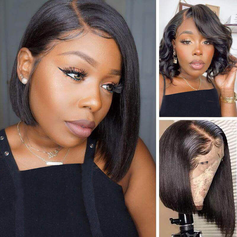 High Density Bob Style Human Hair 13x4 Swiss Lace Wig Silky Straight