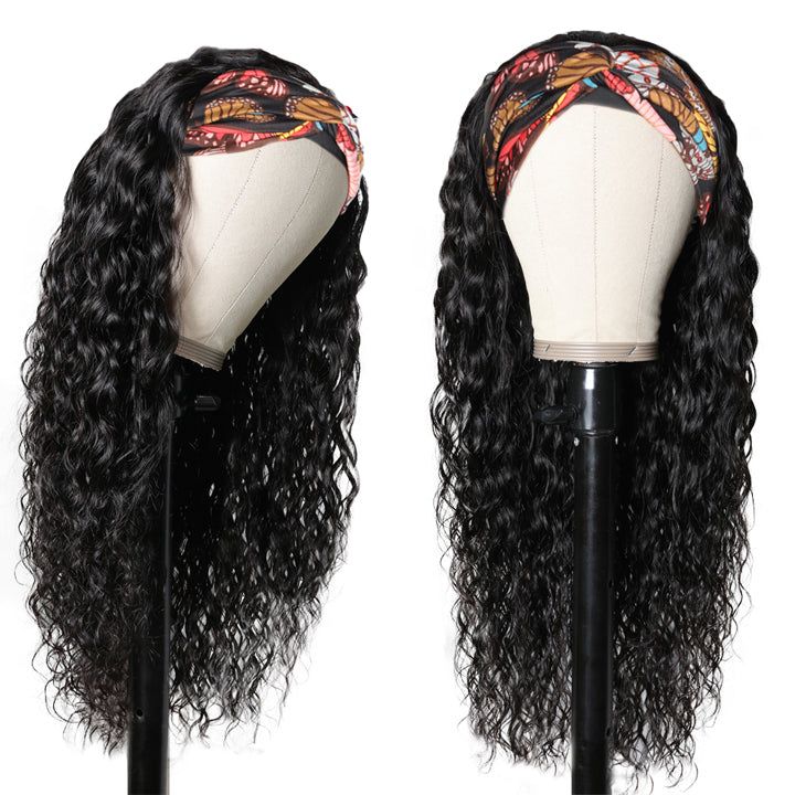 100% Brazilian Hair Glueless Headband Wigs Human Hair Water Wave Wigs