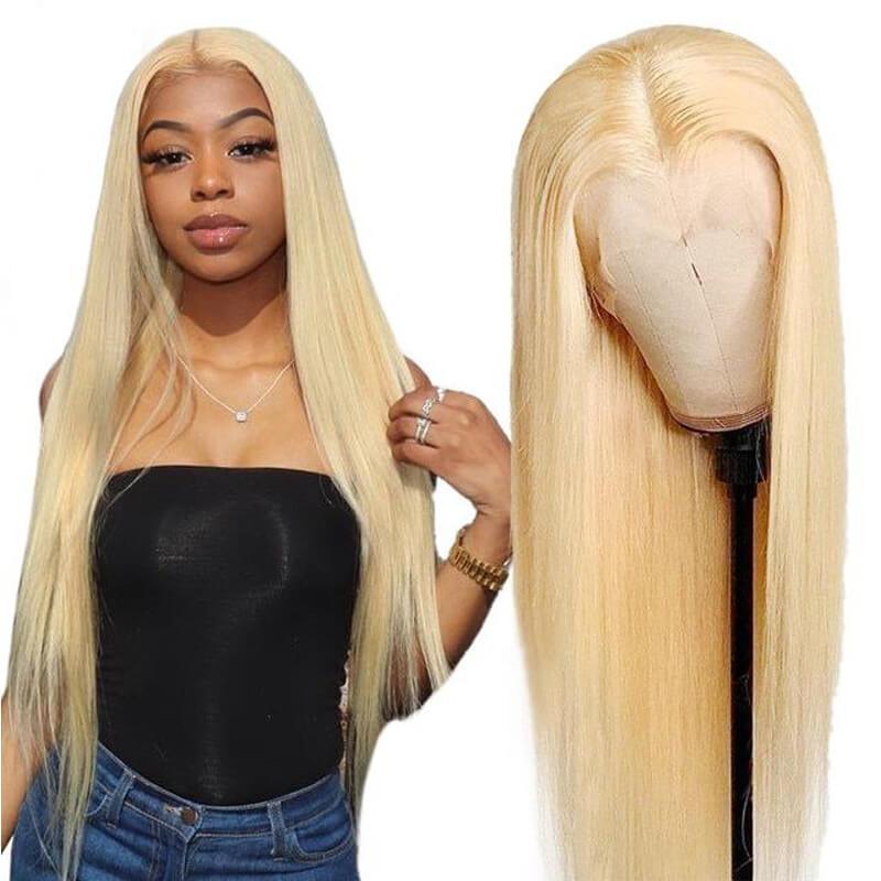 13x4 Lace Frontal Wig 613 Blonde Straight 100% Virgin Hair 180% Density Pre-plucked