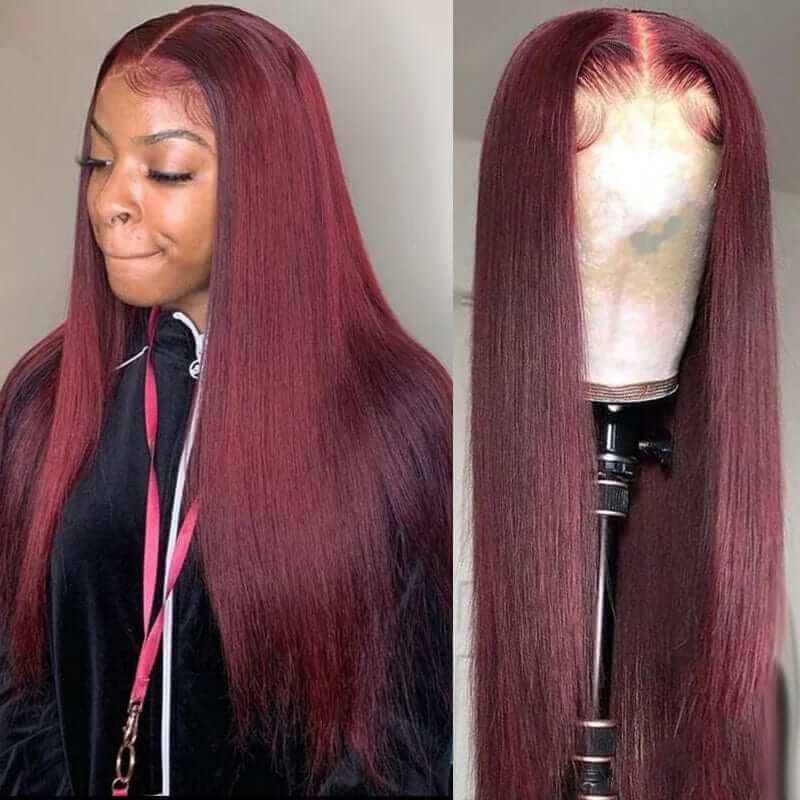 Best Precolored 4X4 Lace 99J Silk Straight Human Hair Wigs