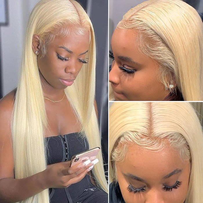 613 Blonde Straight Wigs 13x4 HD Invisible Lace Front Human Hair Wigs