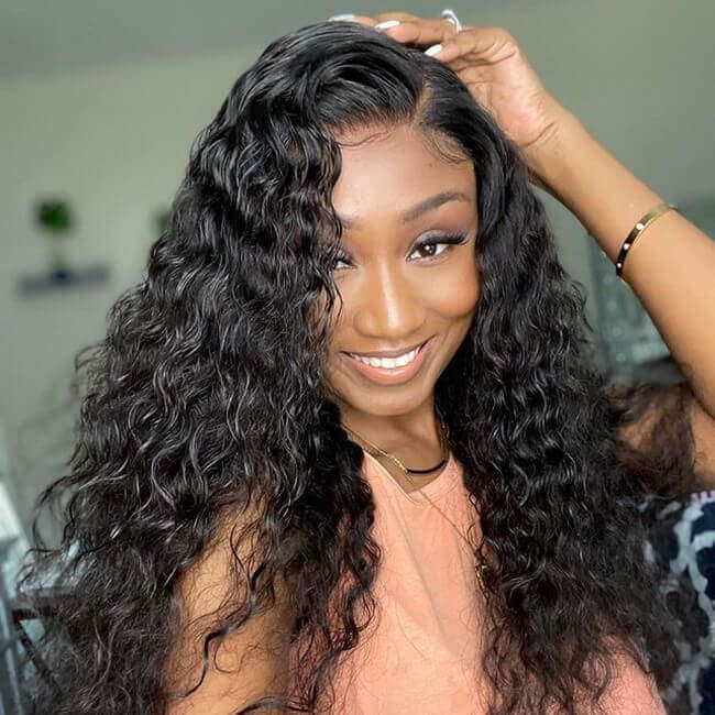 Natural Black Water Wave 13x6 Lace Frontal Wig Human Hair