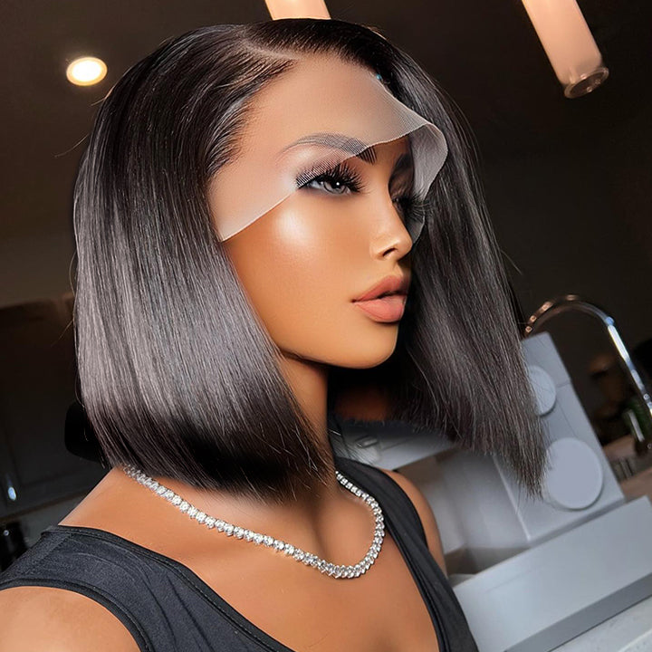 13X4 Crystal Lace Blunt Cut Bob Lace Front Human Hair Wigs