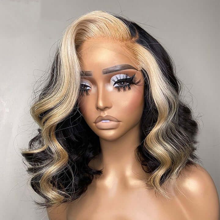 Bob 13x4 Blonde Highlight Color Wave Lace Front Human Hair Wigs