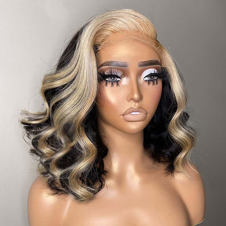 Bob 13x4 Blonde Highlight Color Wave Lace Front Human Hair Wigs